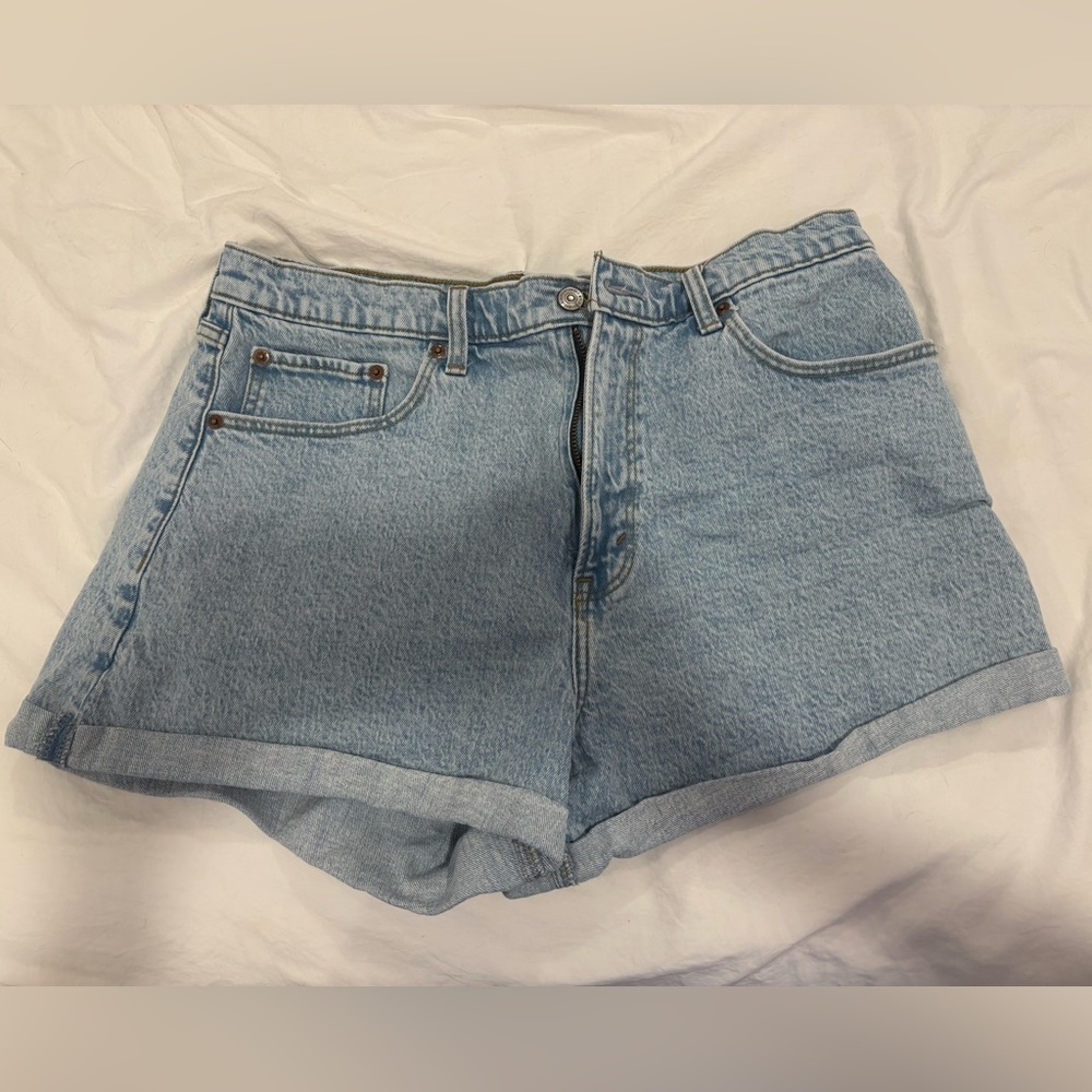 Abercrombie & Fitch Blue Jean Shorts High-Waisted Cuffed